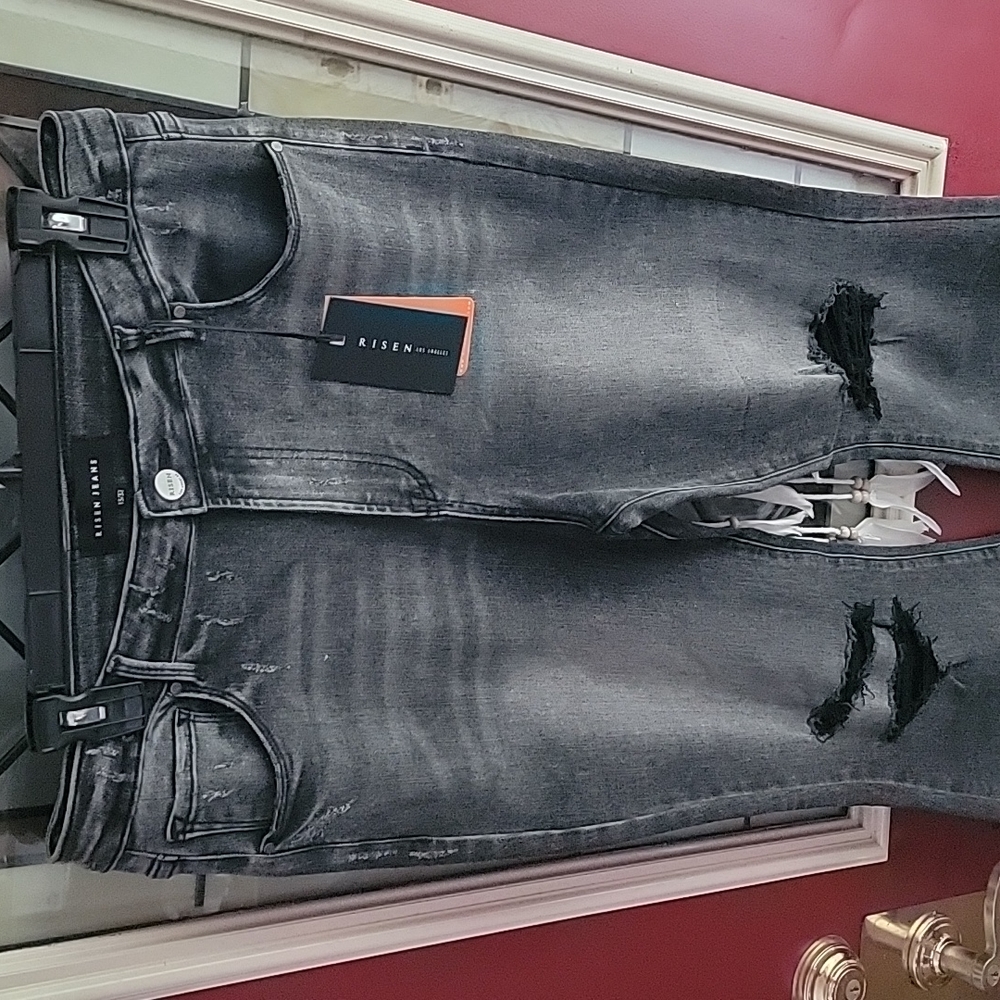 NWT Risen Flare Distressed Jeans size 15/32 Black